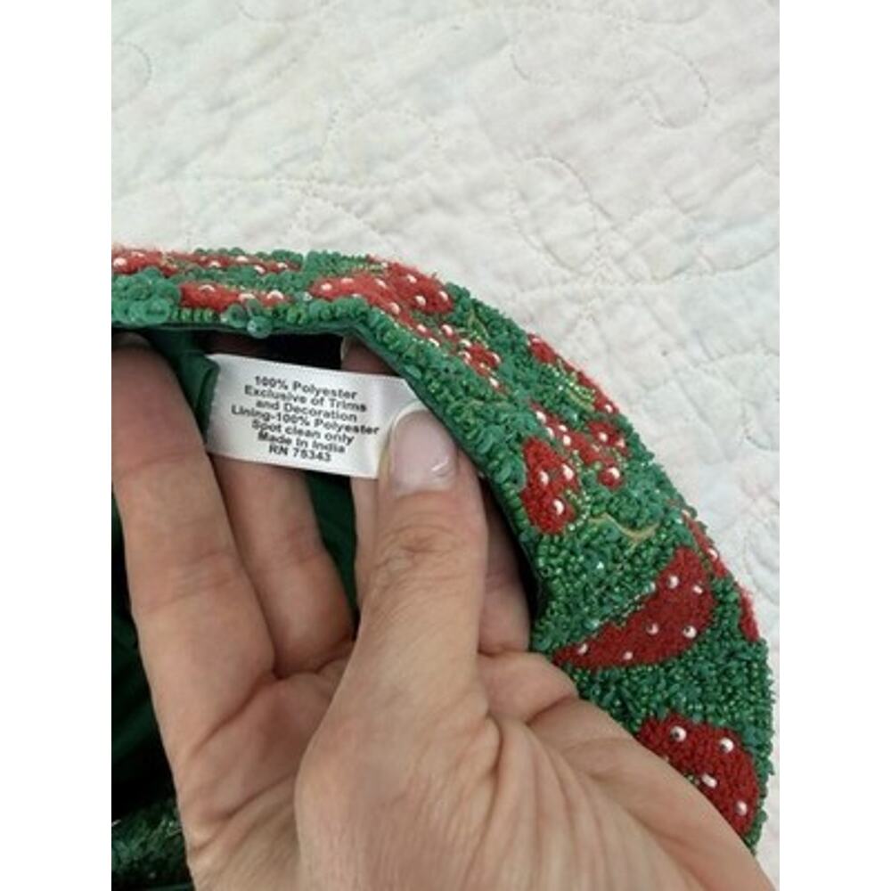 Green Red Strawberry Beaded Sequin Lined Bag Purse Snap Silver cutesy feminine - Picture 7 of 14